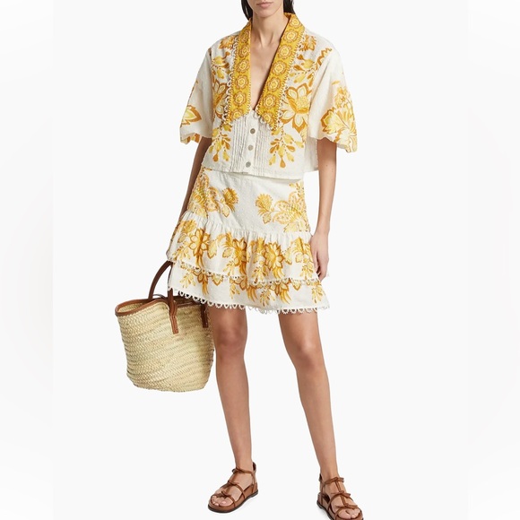 FARM RIO NWT aura Floral Cotton Crop Top -yellow/white -XL - Picture 2 of 7